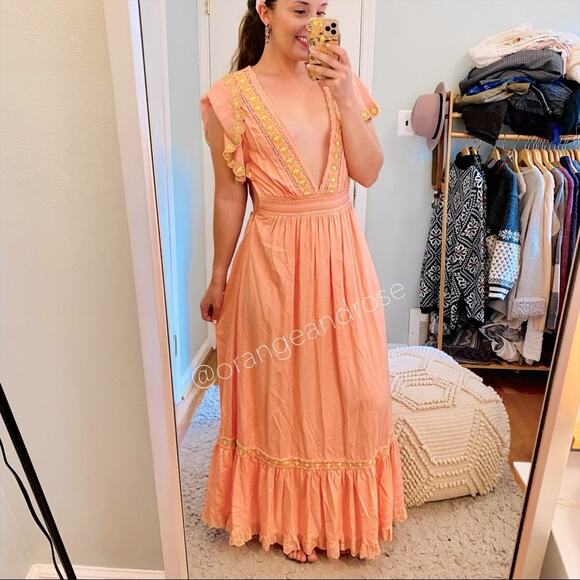 Cleobella Dresses & Skirts - Cleobella Camelia Pink Yellow Boho Maxi Dress in Guava Pink XS